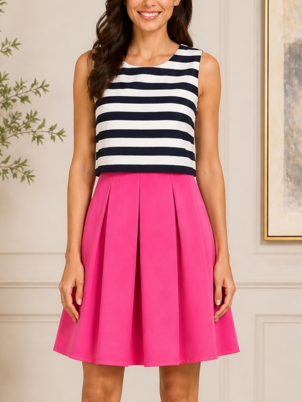 Eliza J Navy & Ivory Striped Color Block Dress – Size 8 (New with Tags)